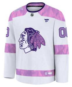 Men's Chicago Blackhawks Fanatics White 2024 Hockey Fights Cancer Custom Practice Jersey