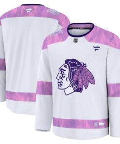 Men's Chicago Blackhawks Fanatics White 2024 Hockey Fights Cancer Practice Jersey