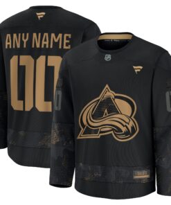 Men's Colorado Avalanche Fanatics Black 2024 Military Appreciation Personalized Long Sleeve Practice Jersey
