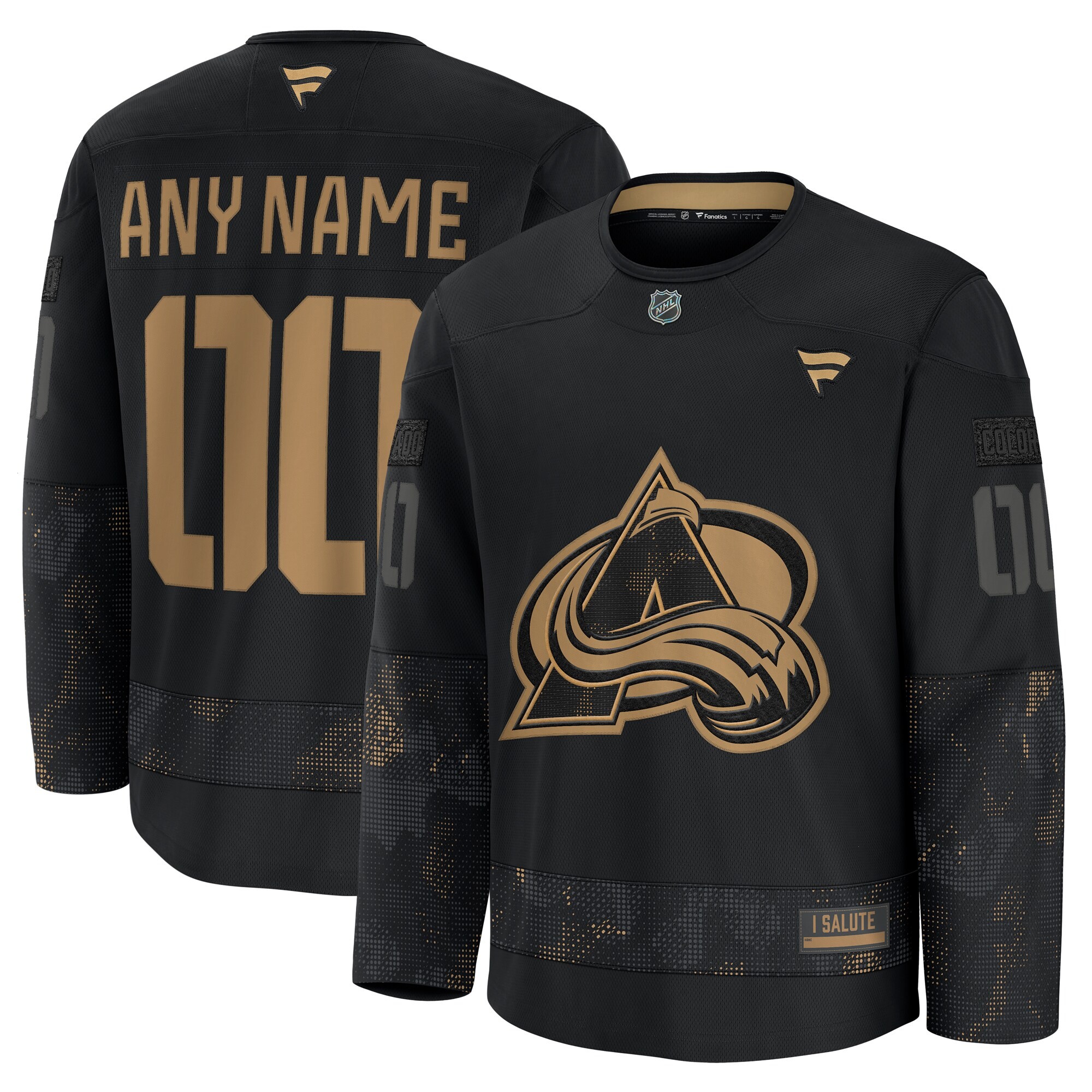 Men's Colorado Avalanche Fanatics Black 2024 Military Appreciation Personalized Long Sleeve Practice Jersey