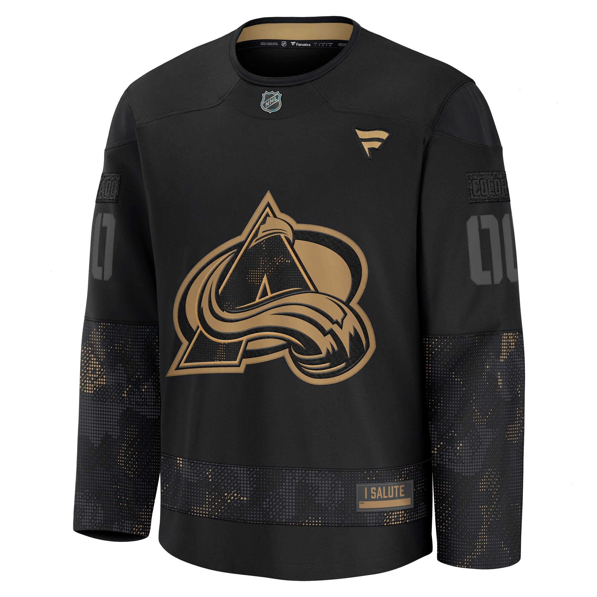 Men's Colorado Avalanche Fanatics Black 2024 Military Appreciation Personalized Long Sleeve Practice Jersey