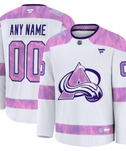 Men's Colorado Avalanche Fanatics White 2024 Hockey Fights Cancer Custom Practice Jersey