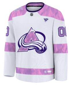 Men's Colorado Avalanche Fanatics White 2024 Hockey Fights Cancer Custom Practice Jersey