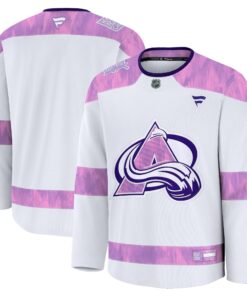 Men's Colorado Avalanche Fanatics White 2024 Hockey Fights Cancer Practice Jersey