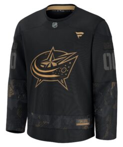 Men's Columbus Blue Jackets Fanatics Black 2024 Military Appreciation Personalized Long Sleeve Practice Jersey