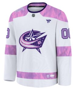 Men's Columbus Blue Jackets Fanatics White 2024 Hockey Fights Cancer Custom Practice Jersey