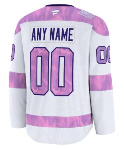 Men's Columbus Blue Jackets Fanatics White 2024 Hockey Fights Cancer Custom Practice Jersey
