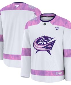 Men's Columbus Blue Jackets Fanatics White 2024 Hockey Fights Cancer Practice Jersey