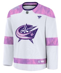 Men's Columbus Blue Jackets Fanatics White 2024 Hockey Fights Cancer Practice Jersey