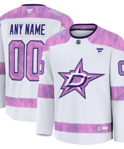 Men's Dallas Stars Fanatics White 2024 Hockey Fights Cancer Custom Practice Jersey