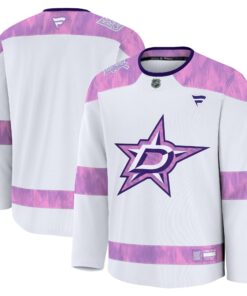 Men's Dallas Stars Fanatics White 2024 Hockey Fights Cancer Practice Jersey