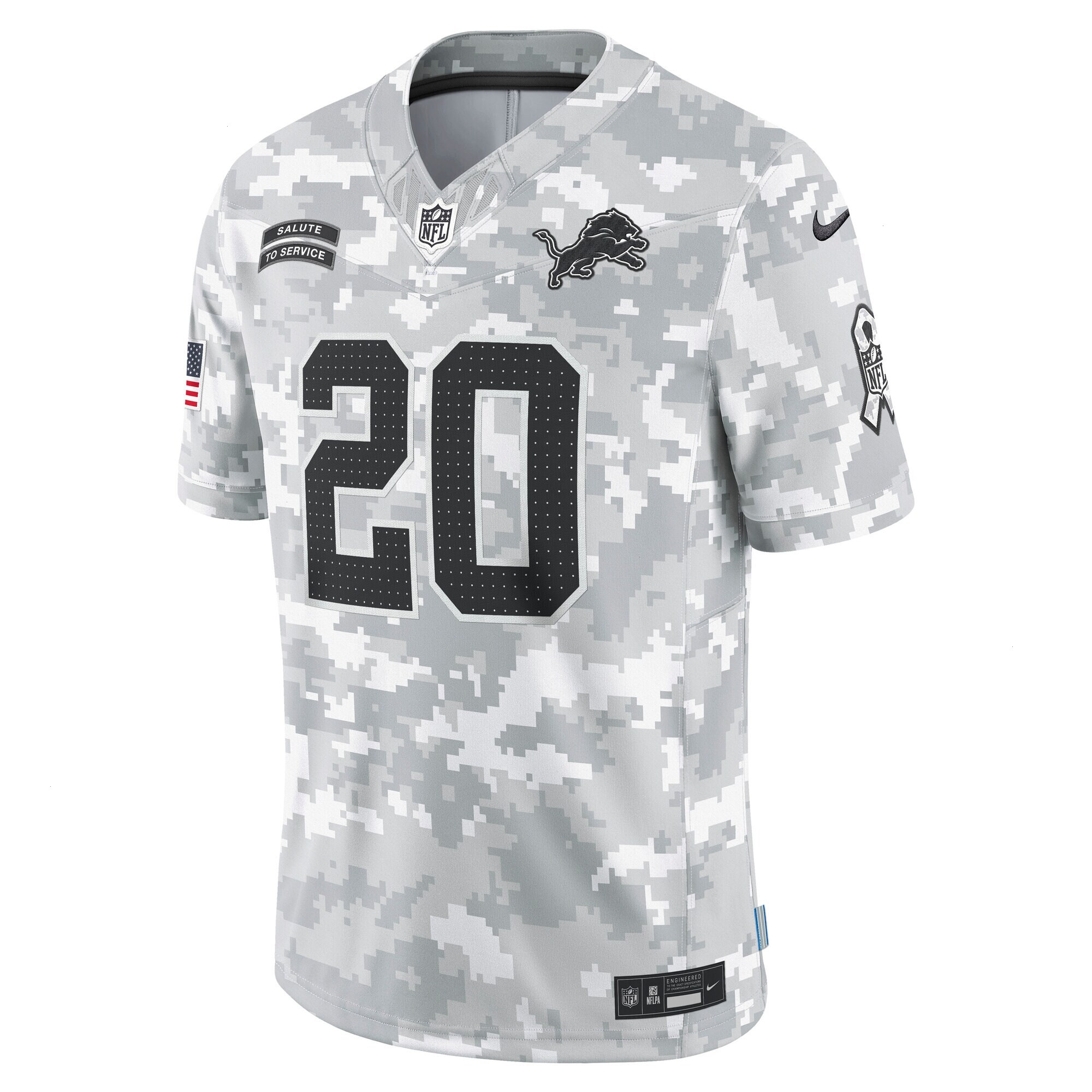 Men's Detroit Lions Barry Sanders Nike Arctic Camo 2024 Salute to Service Retired Player Limited Jersey