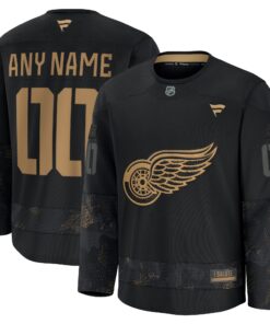 Men's Detroit Red Wings Fanatics Black 2024 Military Appreciation Personalized Long Sleeve Practice Jersey