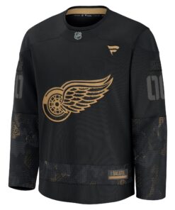 Men's Detroit Red Wings Fanatics Black 2024 Military Appreciation Personalized Long Sleeve Practice Jersey