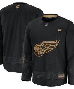 Men's Detroit Red Wings Fanatics Black 2024 Military Appreciation Practice Jersey