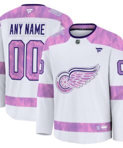 Men's Detroit Red Wings Fanatics White 2024 Hockey Fights Cancer Custom Practice Jersey