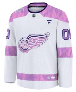 Men's Detroit Red Wings Fanatics White 2024 Hockey Fights Cancer Custom Practice Jersey
