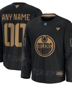 Men's Edmonton Oilers Fanatics Black 2024 Military Appreciation Personalized Long Sleeve Practice Jersey