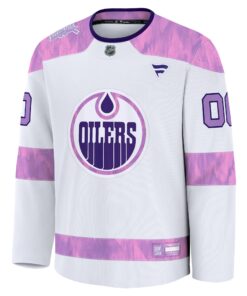 Men's Edmonton Oilers Fanatics White 2024 Hockey Fights Cancer Custom Practice Jersey