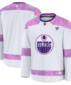 Men's Edmonton Oilers Fanatics White 2024 Hockey Fights Cancer Practice Jersey