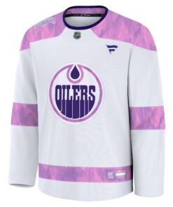Men's Edmonton Oilers Fanatics White 2024 Hockey Fights Cancer Practice Jersey