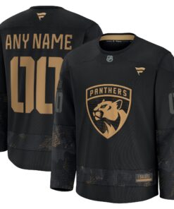 Men's Florida Panthers Fanatics Black 2024 Military Appreciation Personalized Long Sleeve Practice Jersey