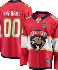 Men's Florida Panthers Fanatics Red Home 2024 Stanley Cup Champions Breakaway Custom Jersey