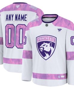 Men's Florida Panthers Fanatics White 2024 Hockey Fights Cancer Custom Practice Jersey