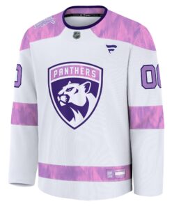Men's Florida Panthers Fanatics White 2024 Hockey Fights Cancer Custom Practice Jersey