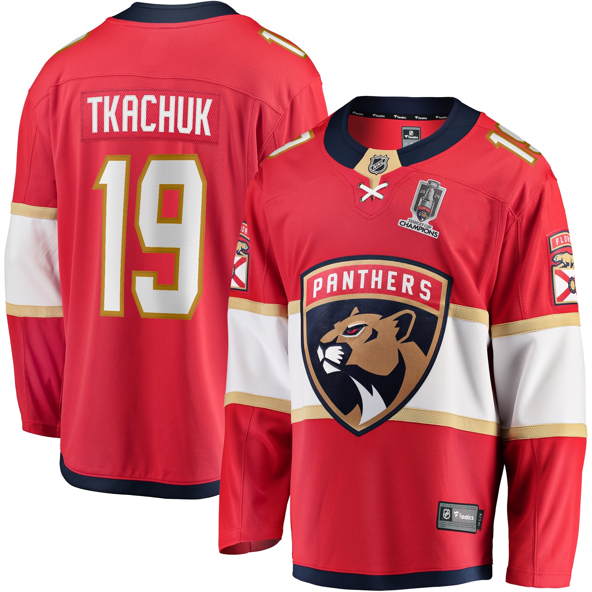 Men's Florida Panthers Matthew Tkachuk Fanatics Red Home 2024 Stanley Cup Champions Breakaway Player Jersey