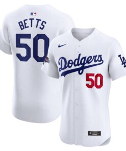 Men's Los Angeles Dodgers Mookie Betts Nike White 2024 World Series Champions Home Elite Player Jersey