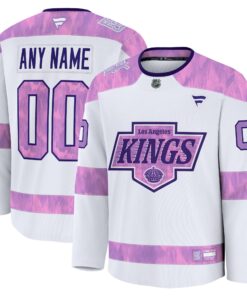 Men's Los Angeles Kings Fanatics White 2024 Hockey Fights Cancer Custom Practice Jersey