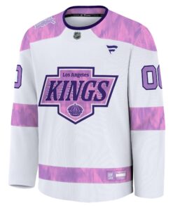 Men's Los Angeles Kings Fanatics White 2024 Hockey Fights Cancer Custom Practice Jersey