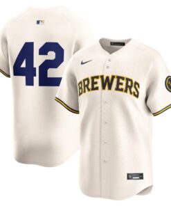 Men's Milwaukee Brewers Nike Cream 2024 Jackie Robinson Day Home Limited Jersey