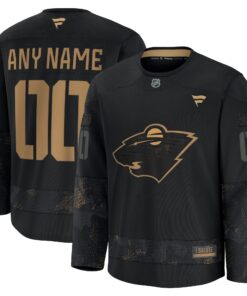 Men's Minnesota Wild Fanatics Black 2024 Military Appreciation Personalized Long Sleeve Practice Jersey