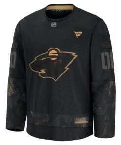 Men's Minnesota Wild Fanatics Black 2024 Military Appreciation Personalized Long Sleeve Practice Jersey