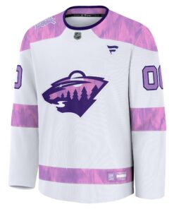 Men's Minnesota Wild Fanatics White 2024 Hockey Fights Cancer Custom Practice Jersey