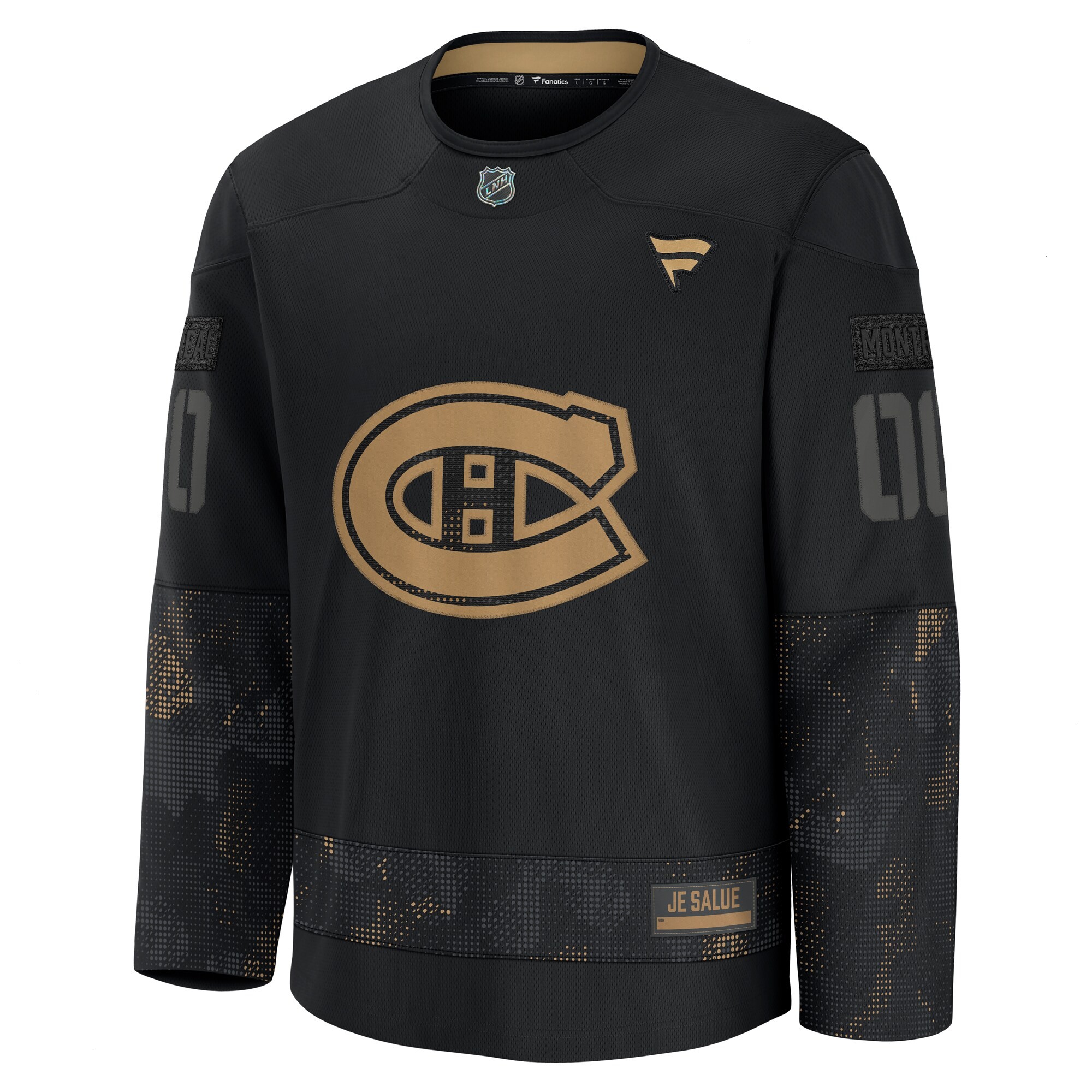 Men's Montreal Canadiens Fanatics Black 2024 Military Appreciation Personalized Long Sleeve Practice Jersey