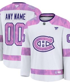Men's Montreal Canadiens Fanatics White 2024 Hockey Fights Cancer Custom Practice Jersey