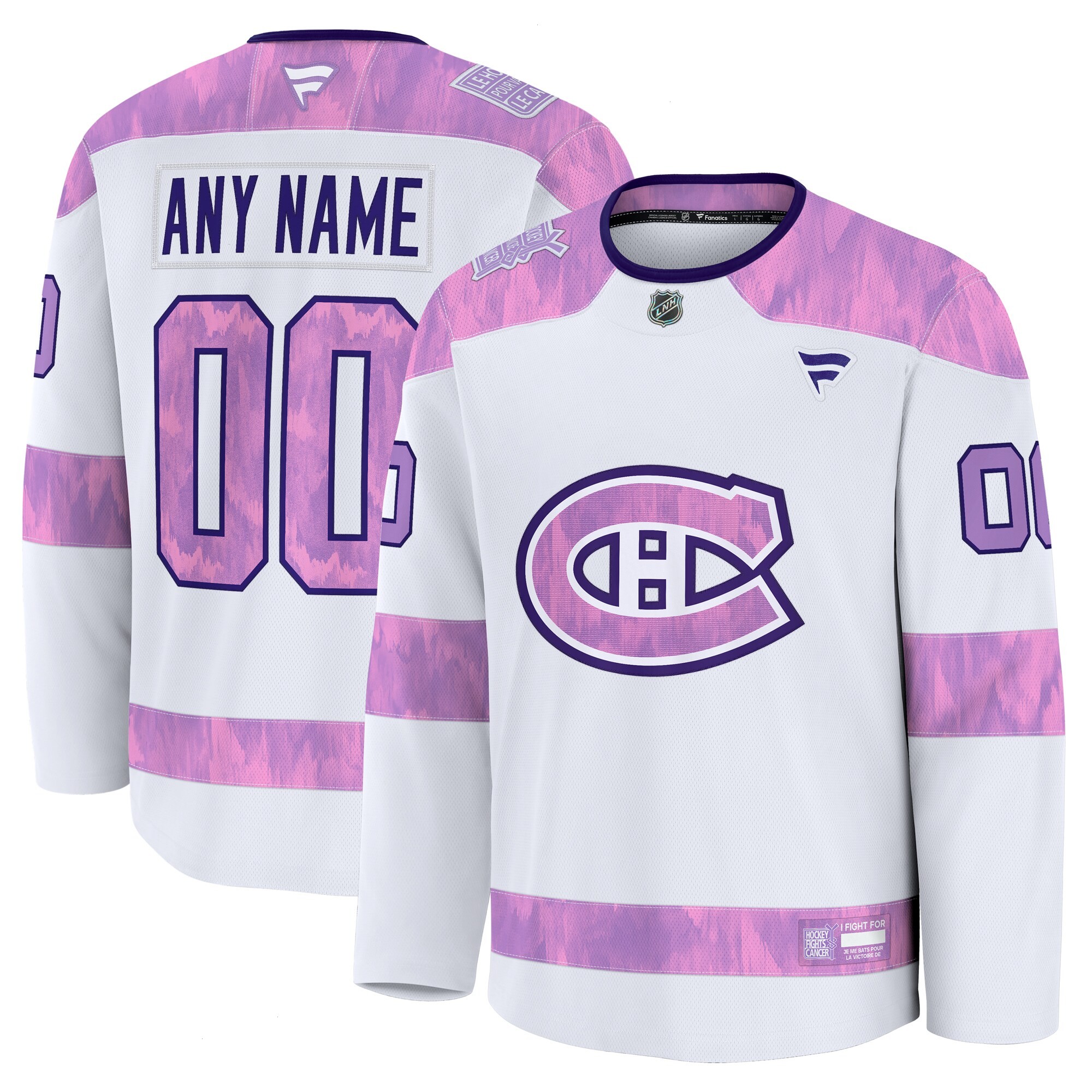 Men's Montreal Canadiens Fanatics White 2024 Hockey Fights Cancer Custom Practice Jersey