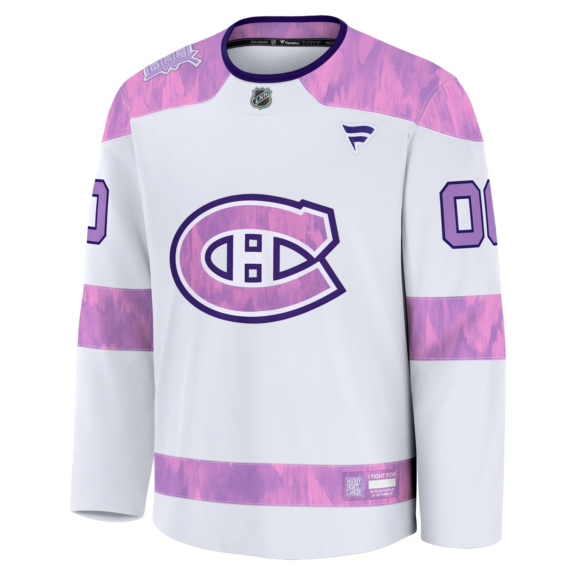 Men's Montreal Canadiens Fanatics White 2024 Hockey Fights Cancer Custom Practice Jersey