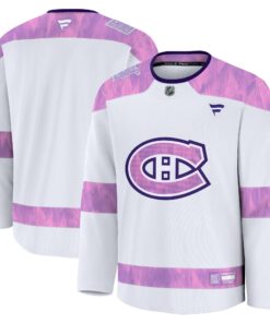 Men's Montreal Canadiens Fanatics White 2024 Hockey Fights Cancer Practice Jersey