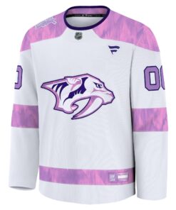 Men's Nashville Predators Fanatics White 2024 Hockey Fights Cancer Custom Practice Jersey