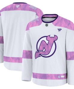 Men's New Jersey Devils Fanatics White 2024 Hockey Fights Cancer Practice Jersey