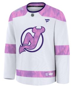 Men's New Jersey Devils Fanatics White 2024 Hockey Fights Cancer Practice Jersey