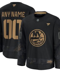 Men's New York Islanders Fanatics Black 2024 Military Appreciation Personalized Long Sleeve Practice Jersey