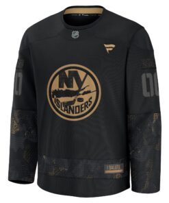 Men's New York Islanders Fanatics Black 2024 Military Appreciation Personalized Long Sleeve Practice Jersey