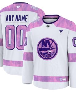 Men's New York Islanders Fanatics White 2024 Hockey Fights Cancer Custom Practice Jersey