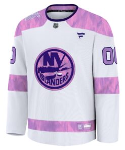 Men's New York Islanders Fanatics White 2024 Hockey Fights Cancer Custom Practice Jersey