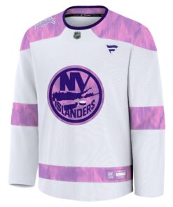 Men's New York Islanders Fanatics White 2024 Hockey Fights Cancer Practice Jersey